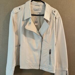 New York & Company Cream Moto-Inspired Faux Leather Jacket